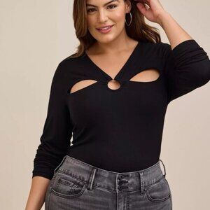 Torrid Super Soft O-Ring detail and Cutouts Black Long Sleeve Top Size 5X
